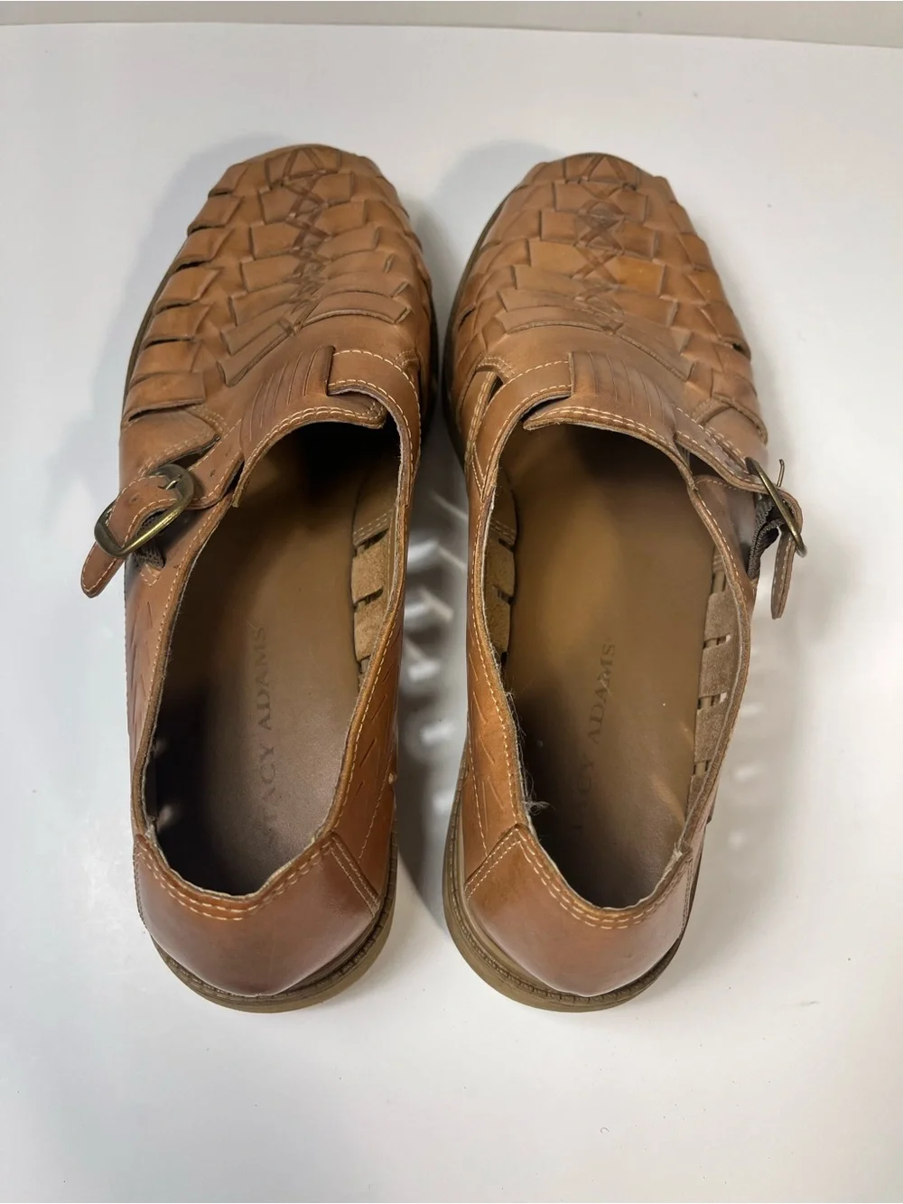 Stacy Adams Men's Tan Woven Leather Slip On Fisherman Sandals 9
